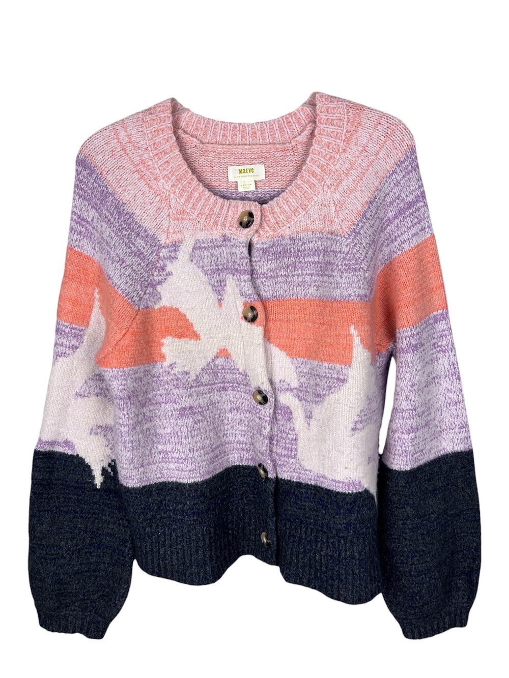 Anthropologie Maeve Multicolored Birdie Knit Long Sleeve Cardigan Sweater M